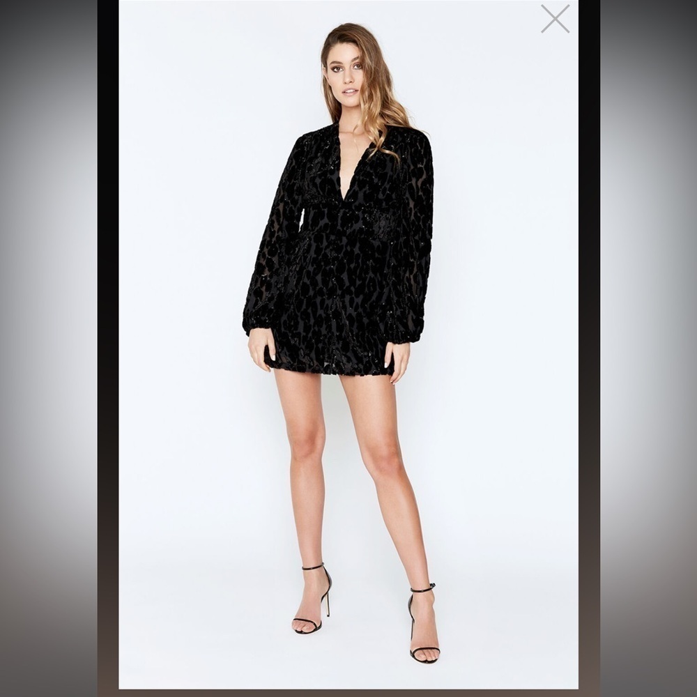 Bardot Black Velvet Burnout Plunging Mini Dress
